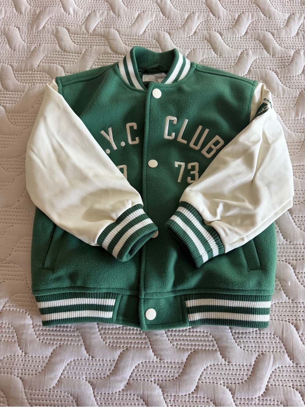Brand new H&M Green and White Kids Varsity Jacket - NYC Club 73